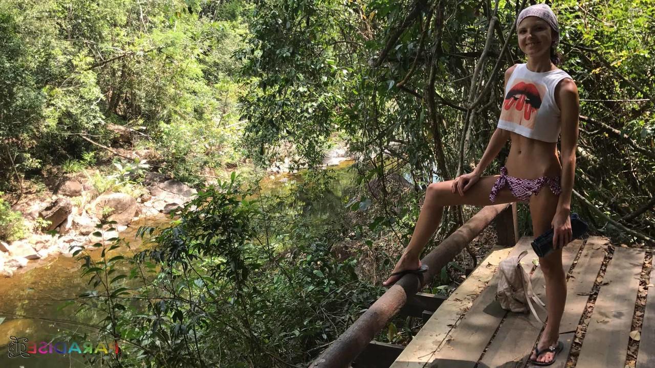 20P Skinny girlfriend Valentina goes topless while teasing in a bikini outdoors