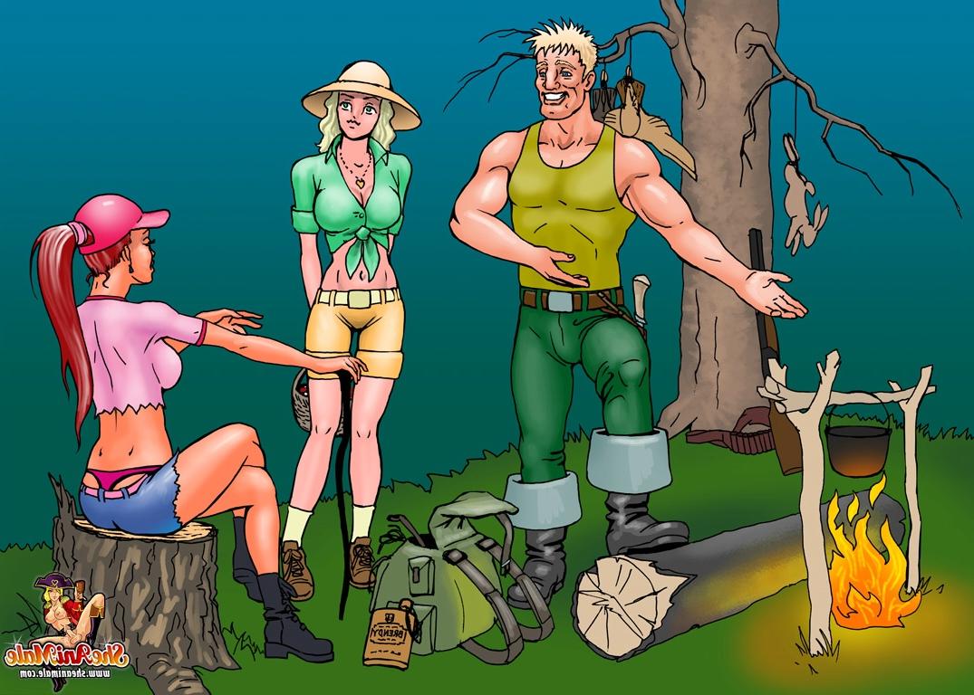 12P Travestis de anime excitadas curtindo sexo pesado em um trio selvagem na floresta