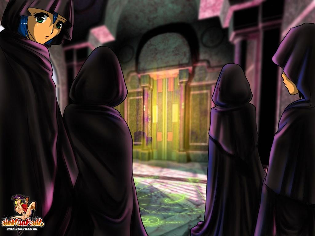 12P Animated trannies with big juggs & round asses enjoy a fuck train in a dungeon