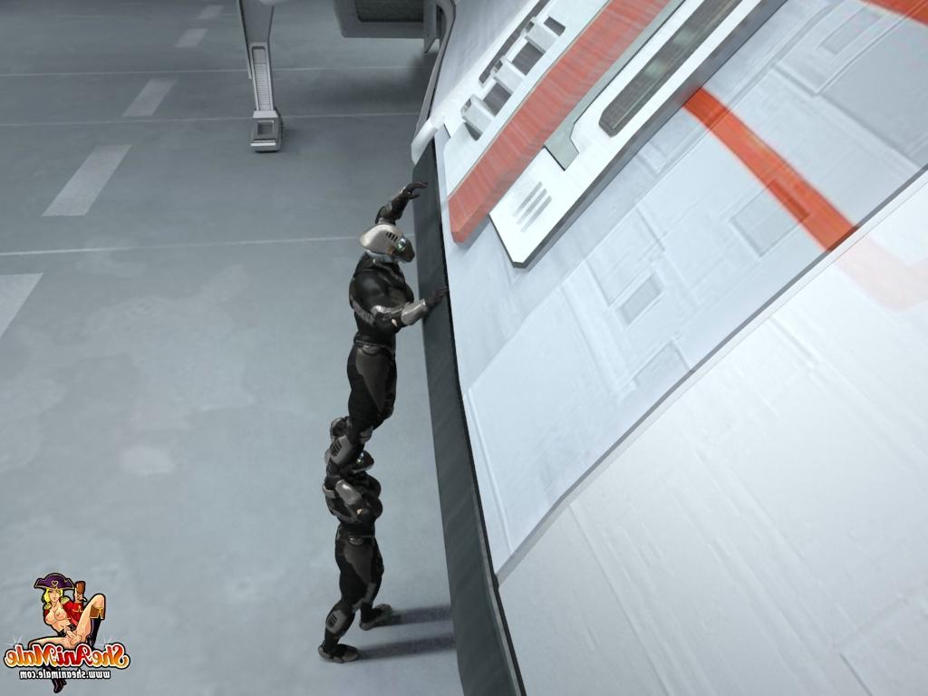 20P Des pilotes de vaisseaux spatiaux transexuelles animés se baisent dans le hangar de la station.