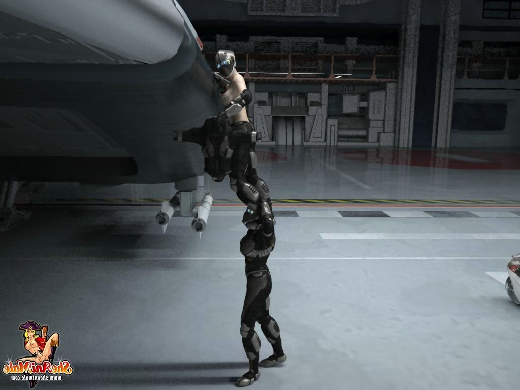 20P Des pilotes de vaisseaux spatiaux transexuelles animés se baisent dans le hangar de la station.