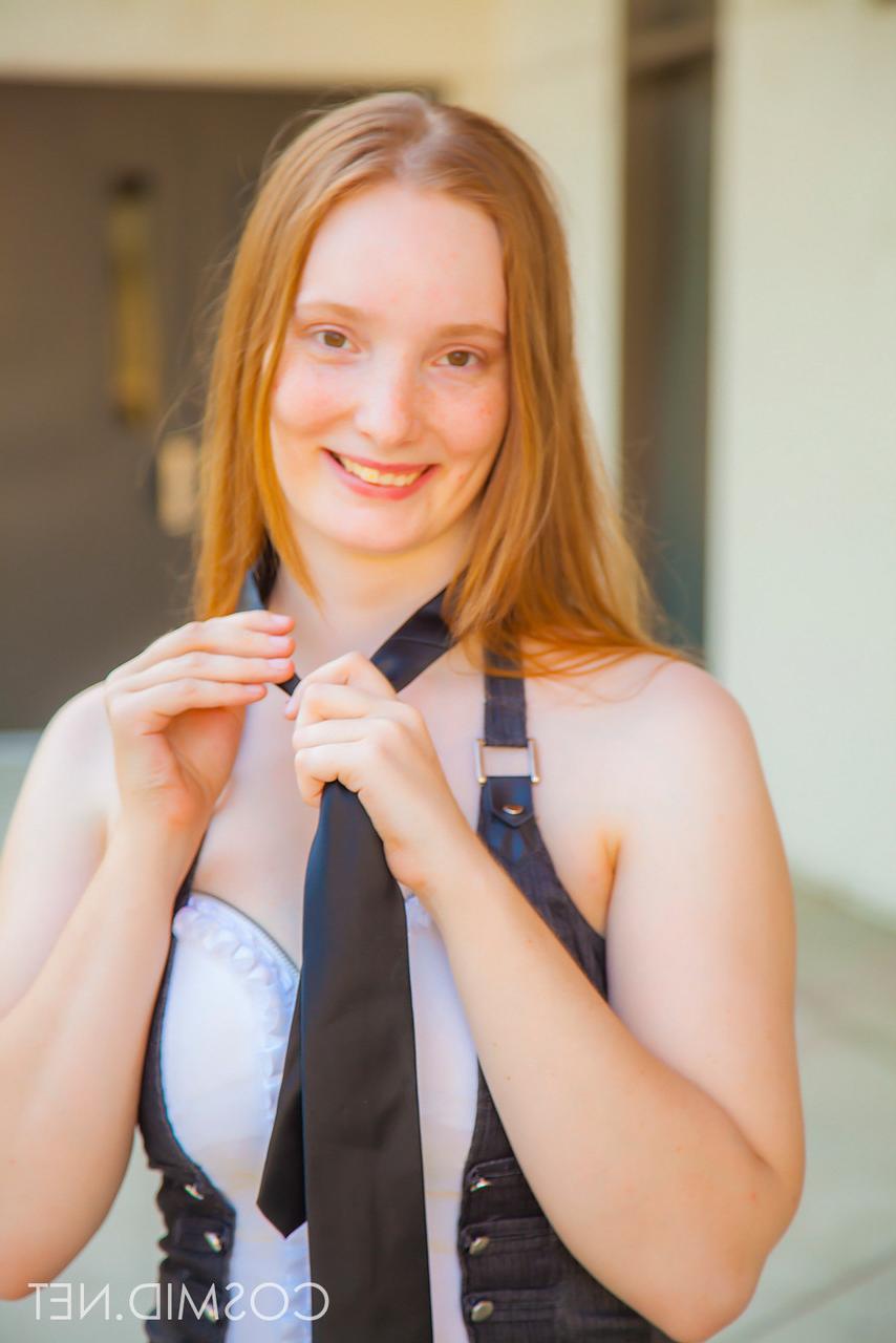 16P Pale redhead Julia Fleming wraps her great boobs around umbrella pole
