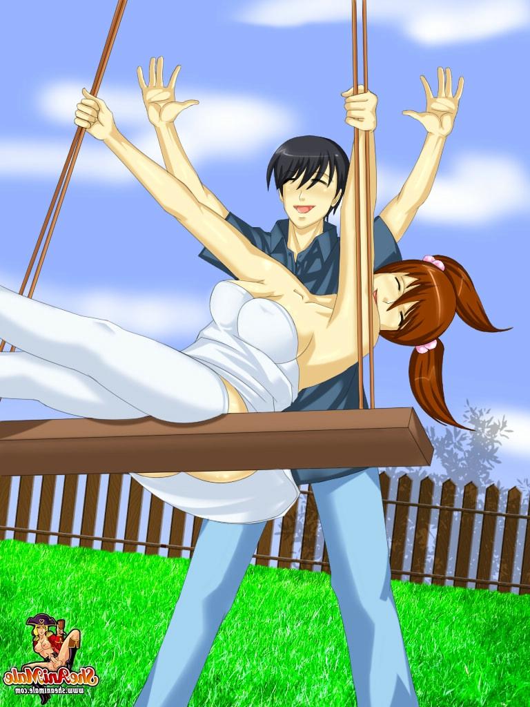 12P Travesti ruiva de anime e um garoto fofo curtindo sexo anal violento no jardim