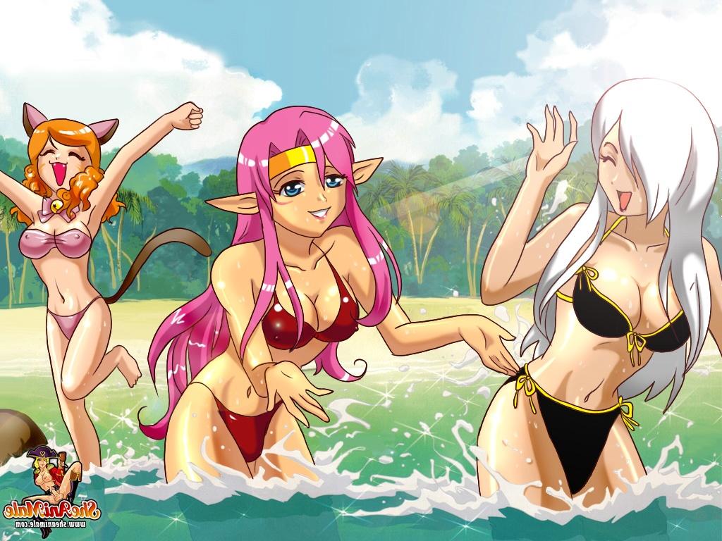 12P Anime elf shemales fucking in shallow water and enjoying a lusty threeway