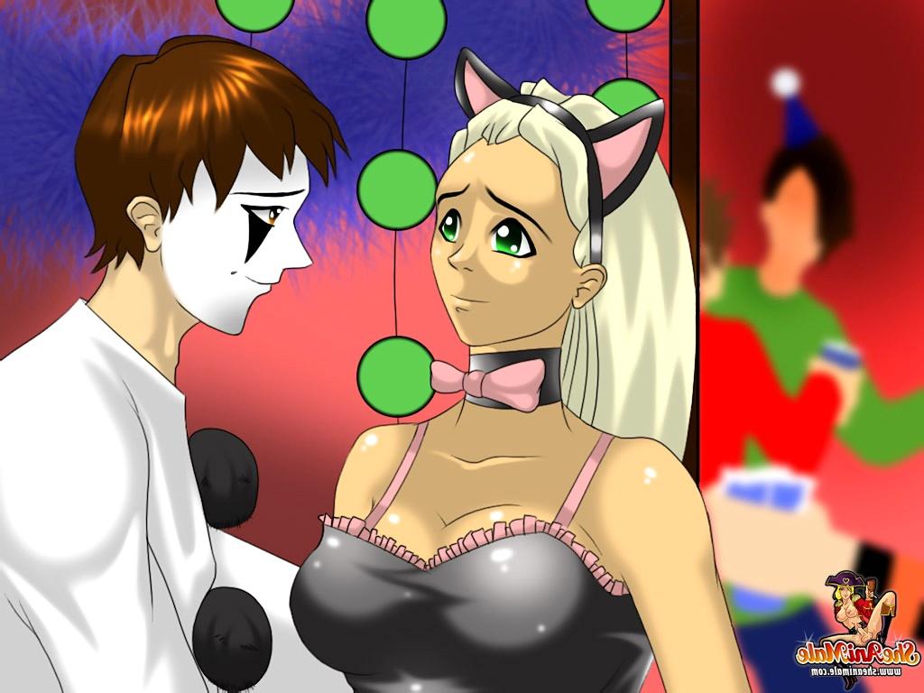 12P ウサギの耳を持ったアニメーションのニューハーフがベッドの上で覆面男の嫌いな人の穴をドリルで掘る