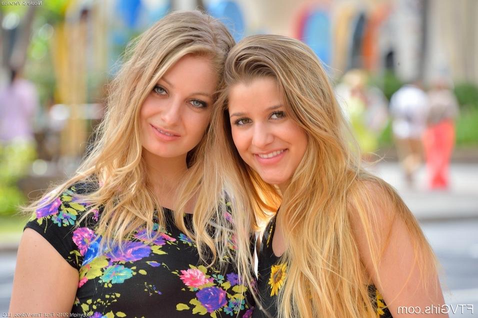 16P 2 lesbians in short summer dresses flash no panty upskirts in public places