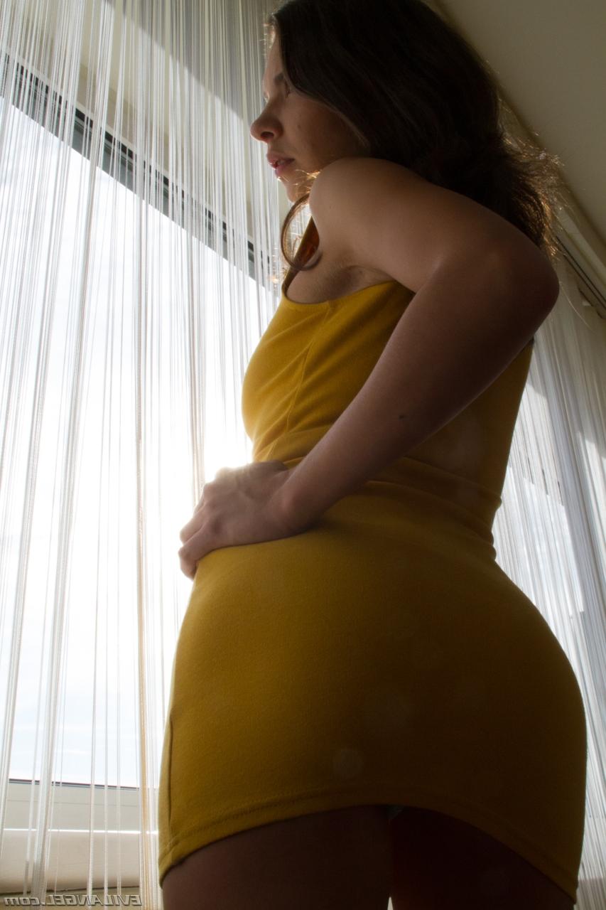 17P Thin coed thrusts her firm tits forth after taking off short dress and undies