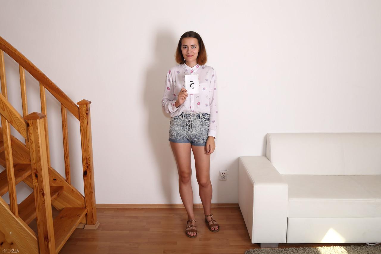 17P Tall Russian Scyley Jam strips at the casting and flaunts her hot naked body