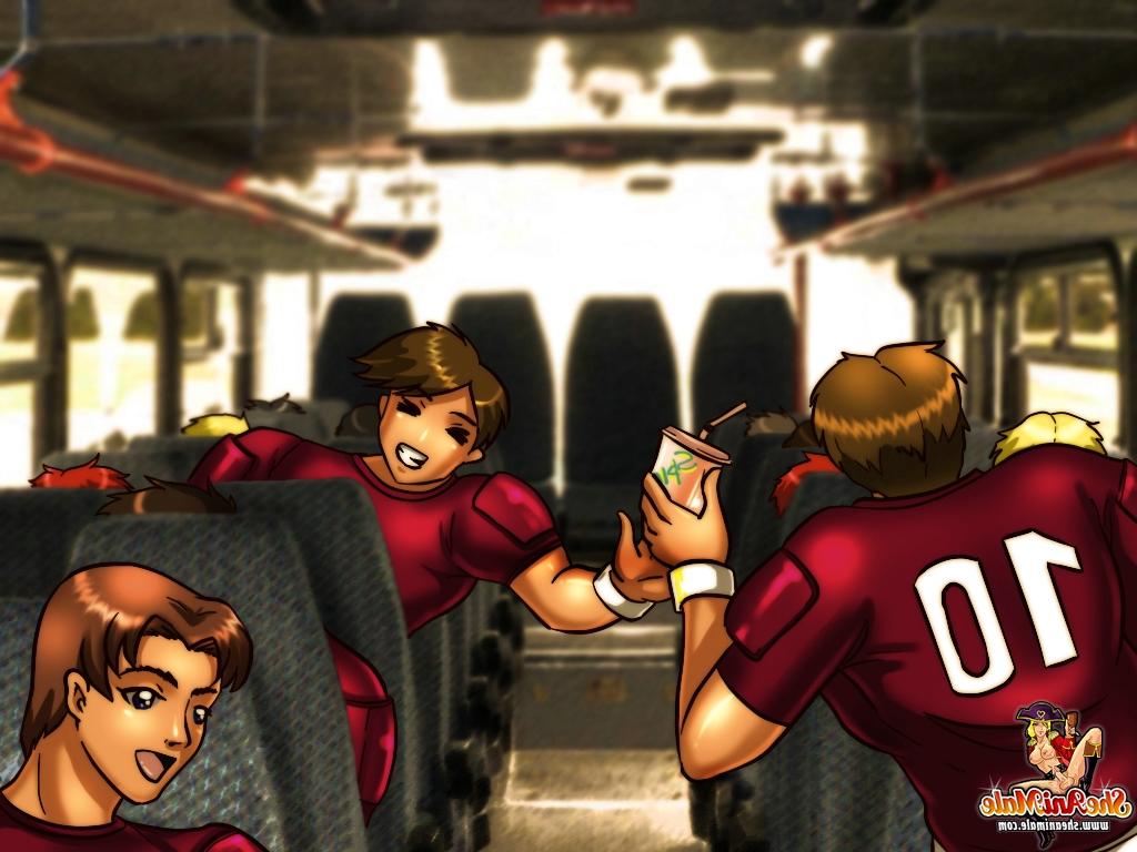 12P Animated shemale in a skirt sticks her dong in a guys rear hole in a bus