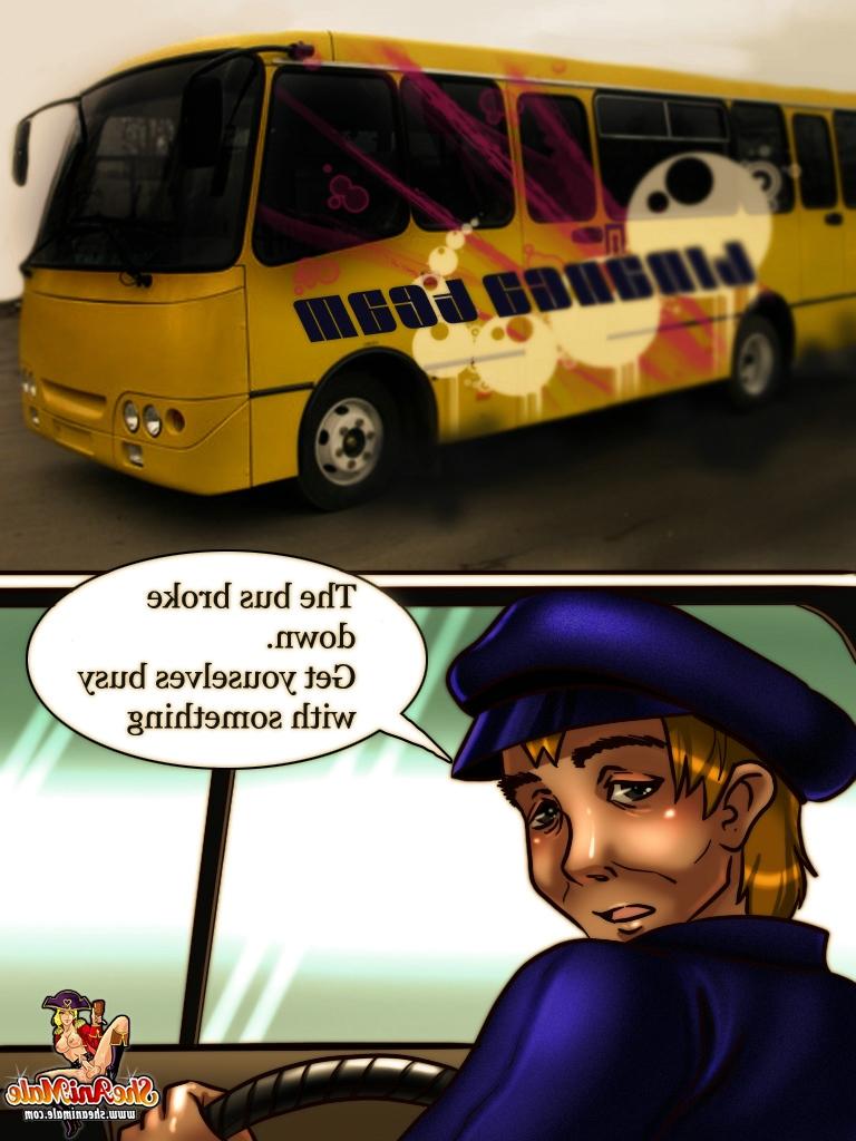 12P Animated shemale in a skirt sticks her dong in a guys rear hole in a bus