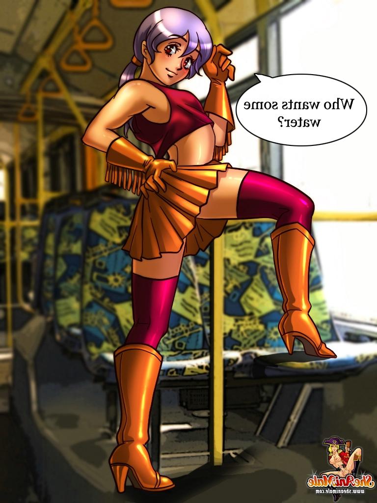 12P Animated shemale in a skirt sticks her dong in a guys rear hole in a bus
