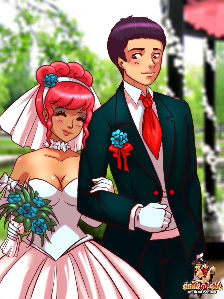 12P ペニスを持つ赤毛の漫画の花嫁が結婚式の日に新しい夫とセックスする