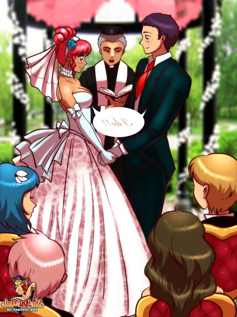 12P ペニスを持つ赤毛の漫画の花嫁が結婚式の日に新しい夫とセックスする