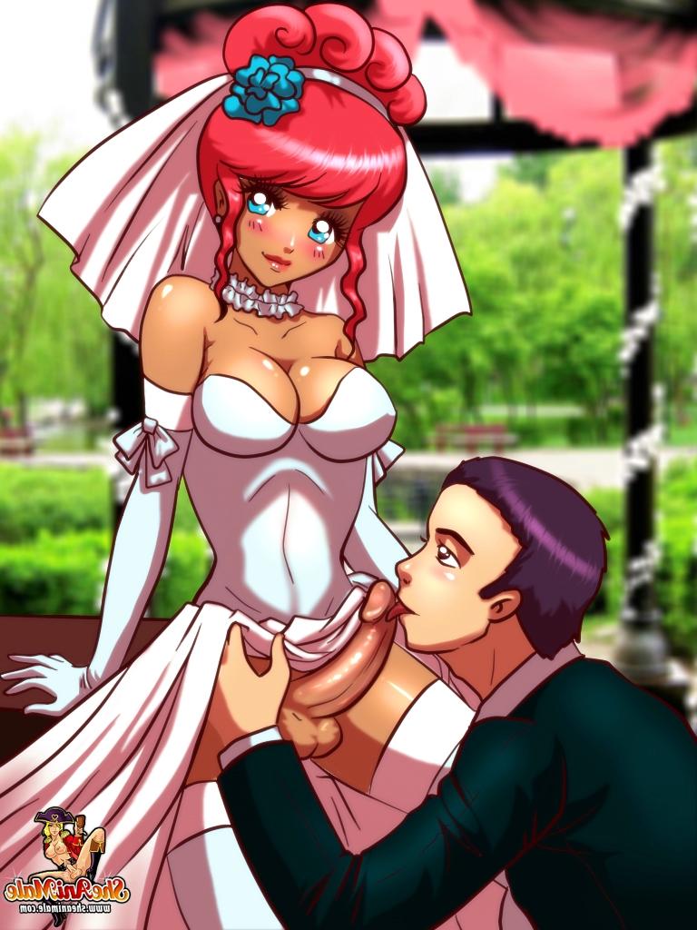 12P ペニスを持つ赤毛の漫画の花嫁が結婚式の日に新しい夫とセックスする