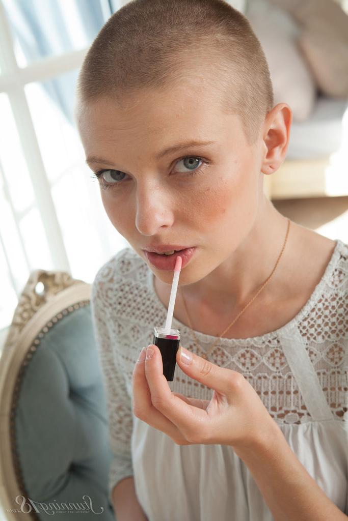 16P 18 year old girl with a buzz cut Octavia displays her naturally hairy pussy