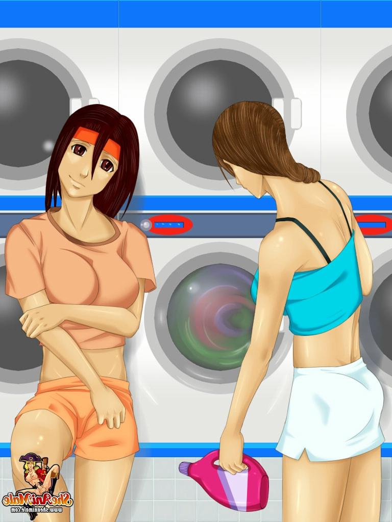 12P Busty animated shemales bang each other's asshole in a laundry room