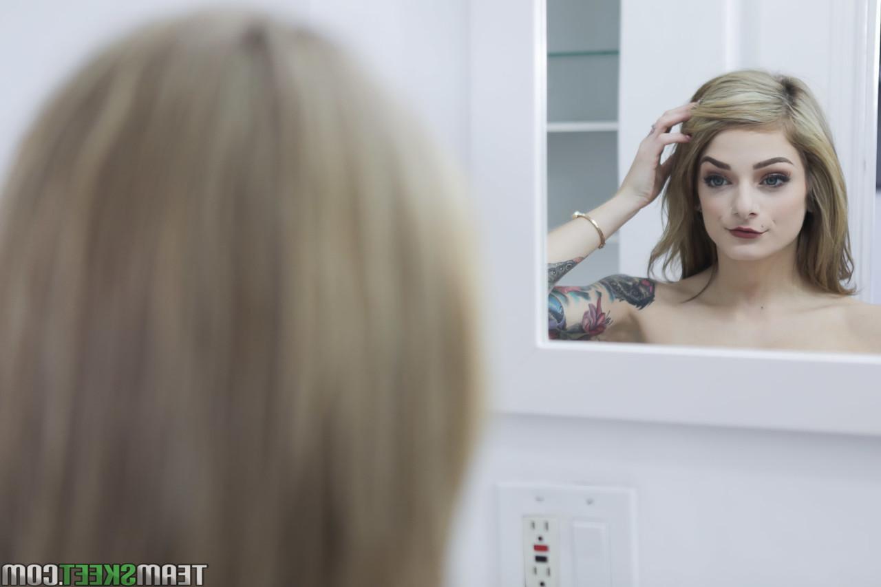 20P Petite blonde Roxy Ryder gets on her knees for a facial after hardcore sex