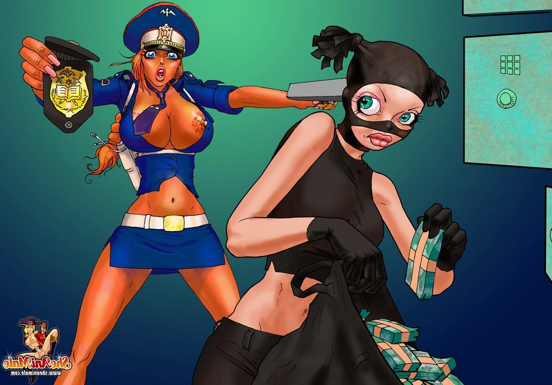 12P Anime shemale security guard catches a busty thief & fucks her pierced pussy