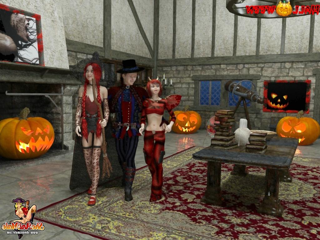 20P Transexuales pelirrojas animadas se follan a un guarro el día de Halloween