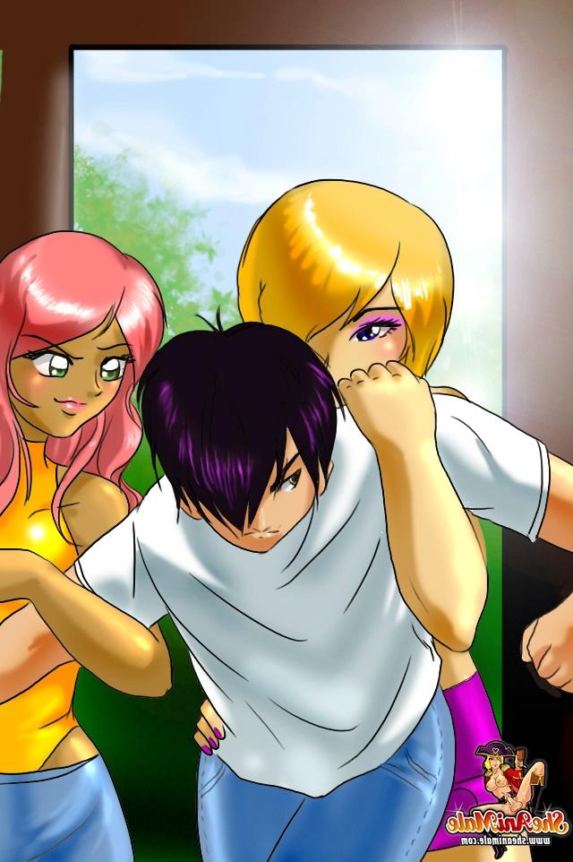 12P Dos muñecas transexuales anime cachondas recogen a un lindo semental en la carretera y le follan el culo