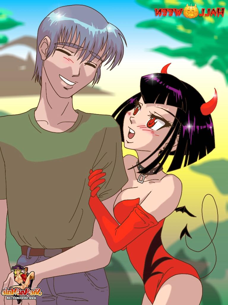 12P Desenho animado travesti anjo e diabo deslizam seus tesões rígidos em um jovem amante travesti