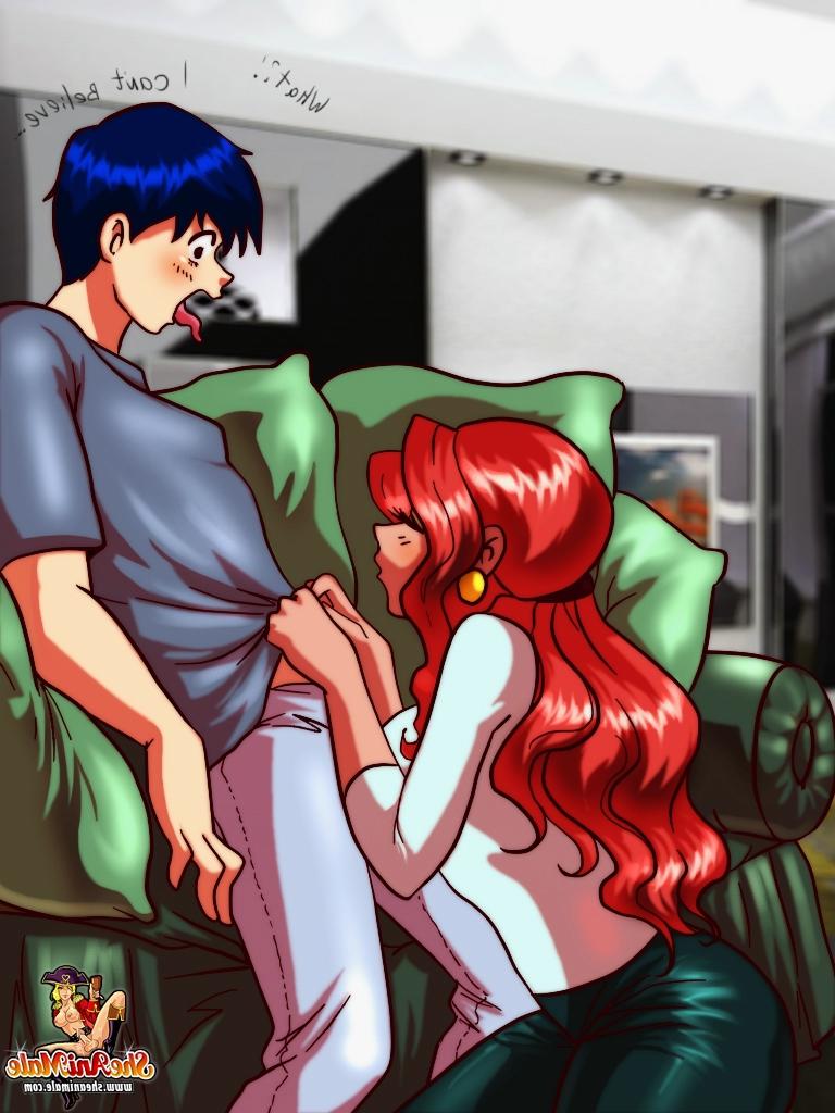 12P Blue-haired anime jock gets ass fucked by his girlfriend's shemale mom