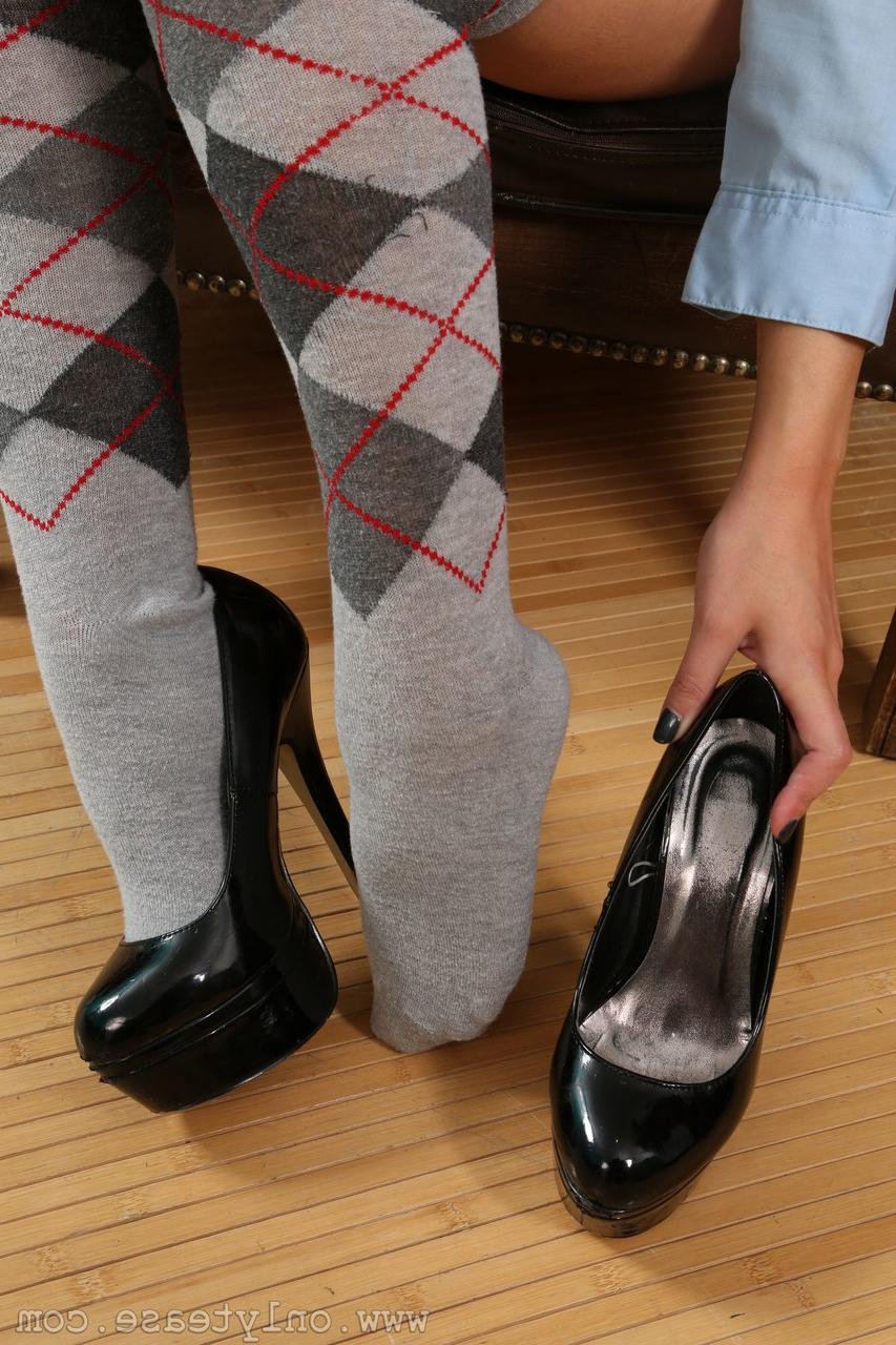 20P Cutei with big breasts Georgie strips her school uniform & poses in high socks