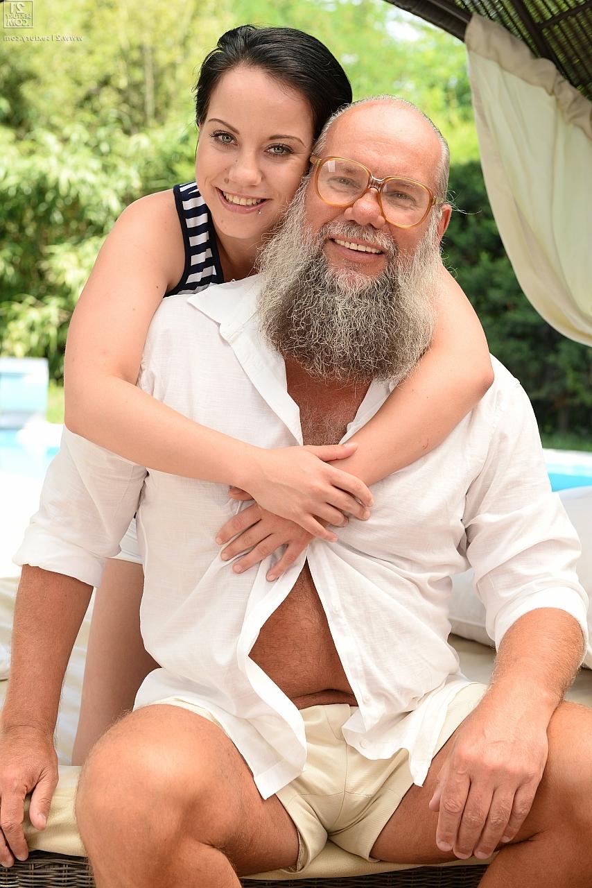 20P Seductive Lily Grey fucking with an old man and fingering his asshole outdoors