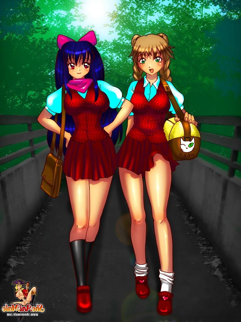 12P Travestis de anime sexy sem sela em um trio de desenho animado fumegante
