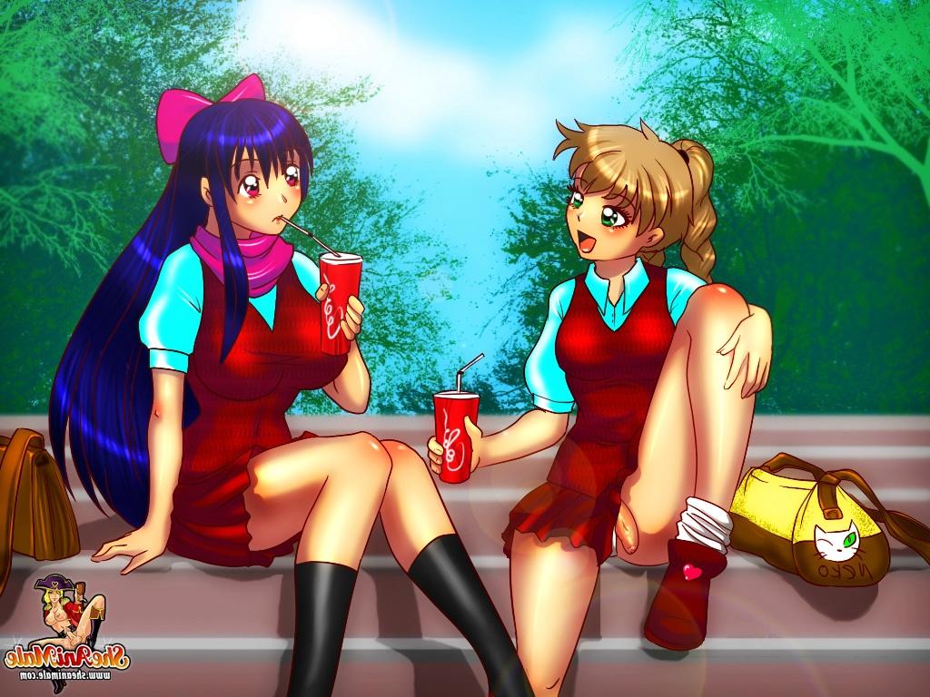 12P Travestis de anime sexy sem sela em um trio de desenho animado fumegante