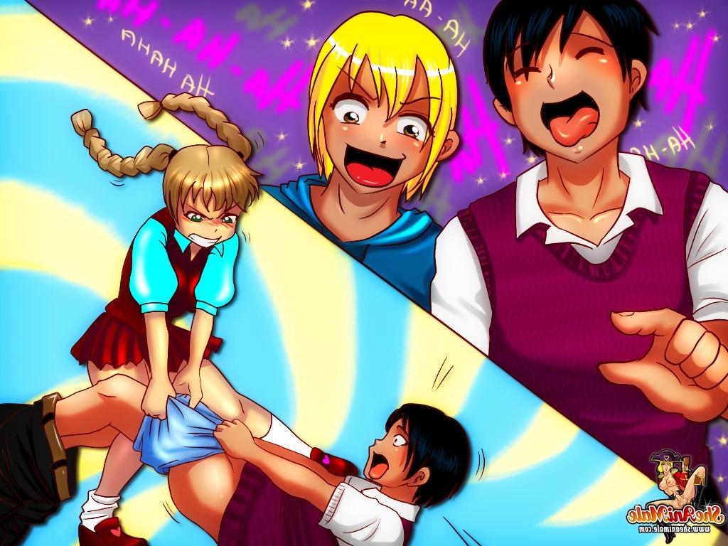 12P Travestis de anime sexy sem sela em um trio de desenho animado fumegante