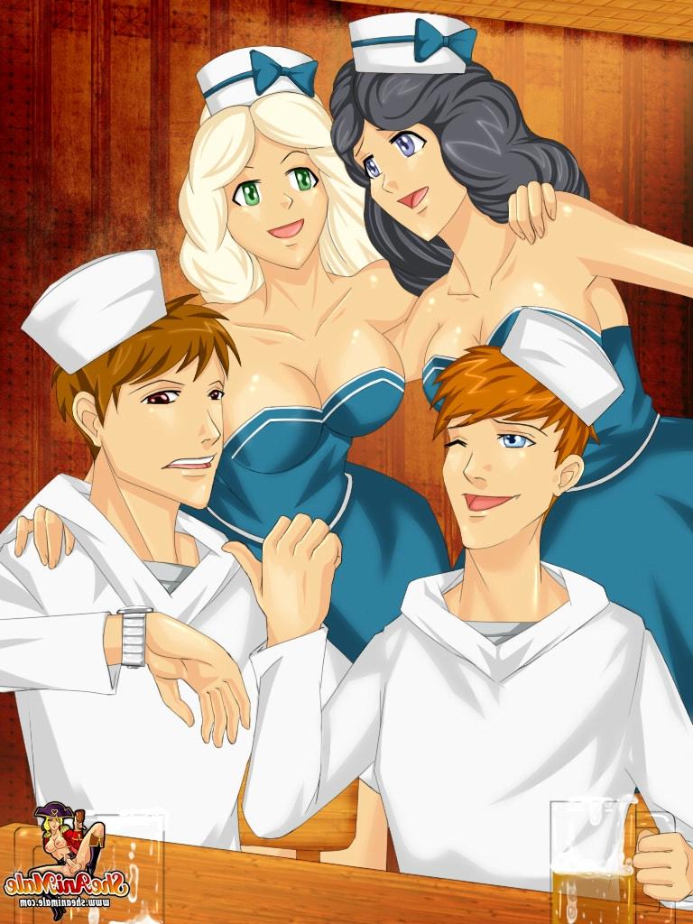 12P Animated trannies seduce horny sailors and enjoy a hardcore foursome