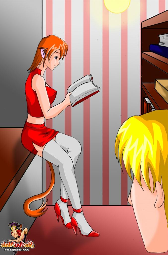12P Foxy anime shemale folla el culo y la boca de un lindo rubio en el escritorio