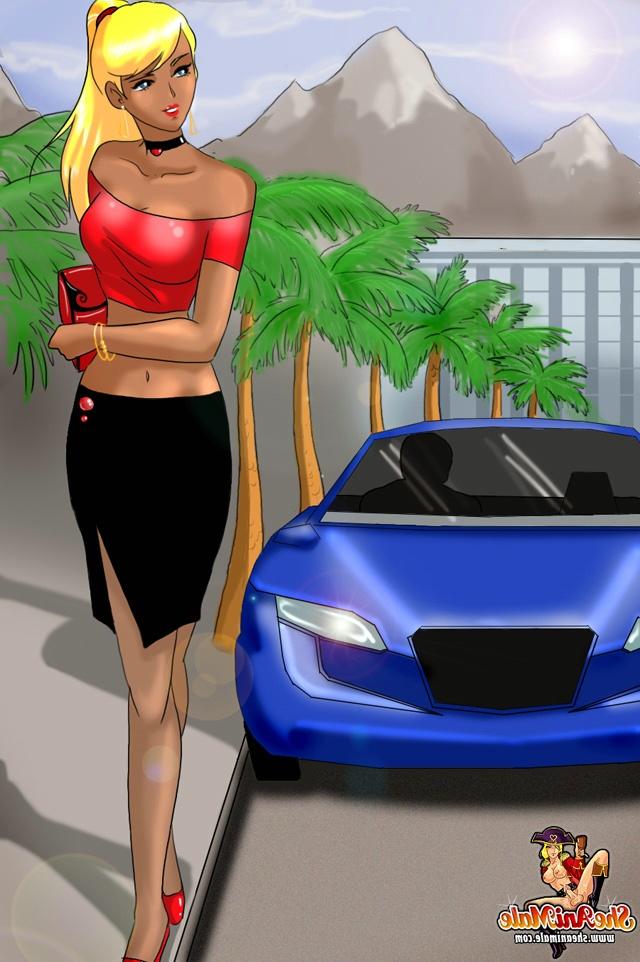 12P Shemale bombshell with a ponytail fucks a rich dude from behind on the beach