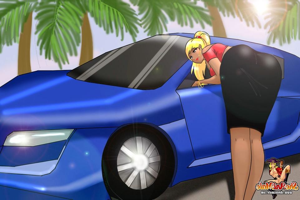 12P Shemale bombshell with a ponytail fucks a rich dude from behind on the beach