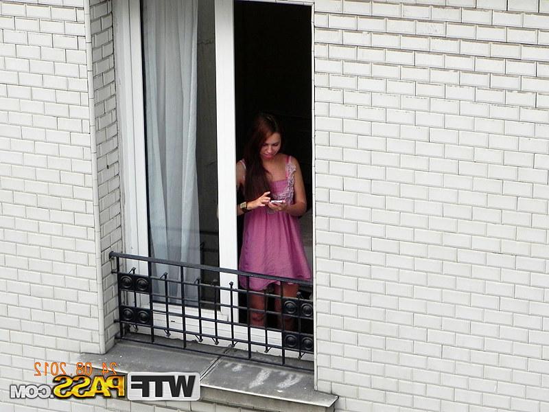 16P Redhead amateur model Anita flashes tits and ass in pink lingerie
