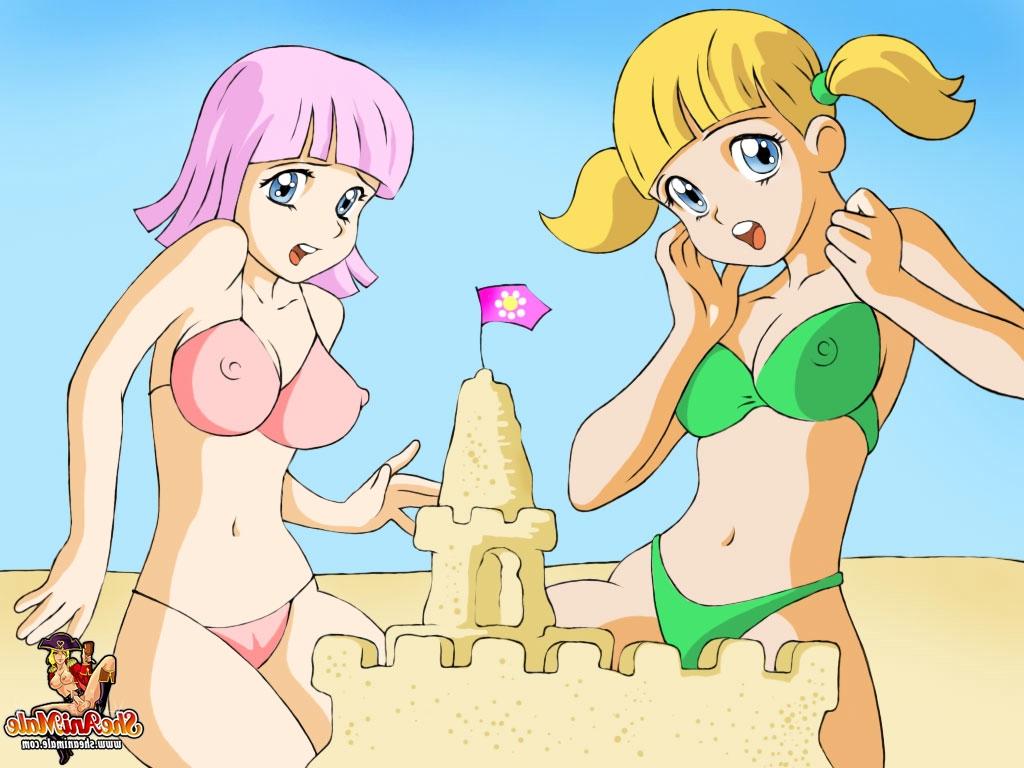 12P Verspielte Anime-Transen mit großen Schwänzen ficken einen süßen Jungen an einem Sandstrand