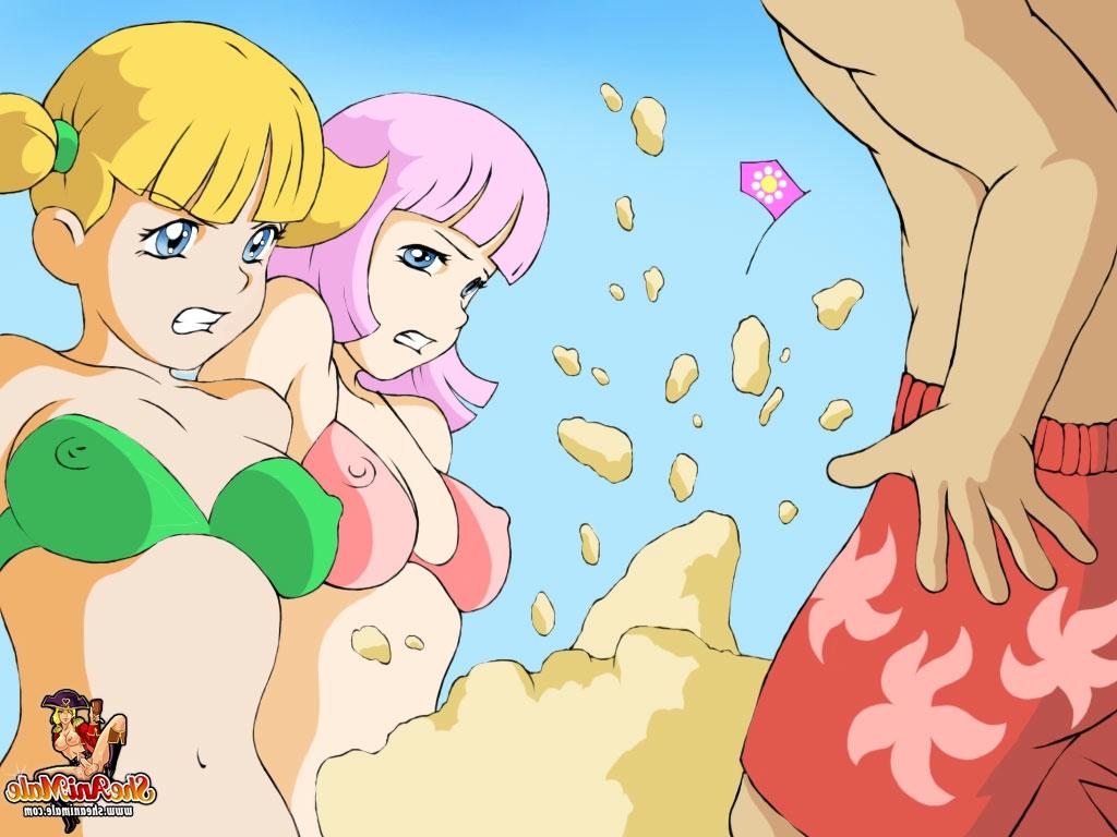 12P Verspielte Anime-Transen mit großen Schwänzen ficken einen süßen Jungen an einem Sandstrand