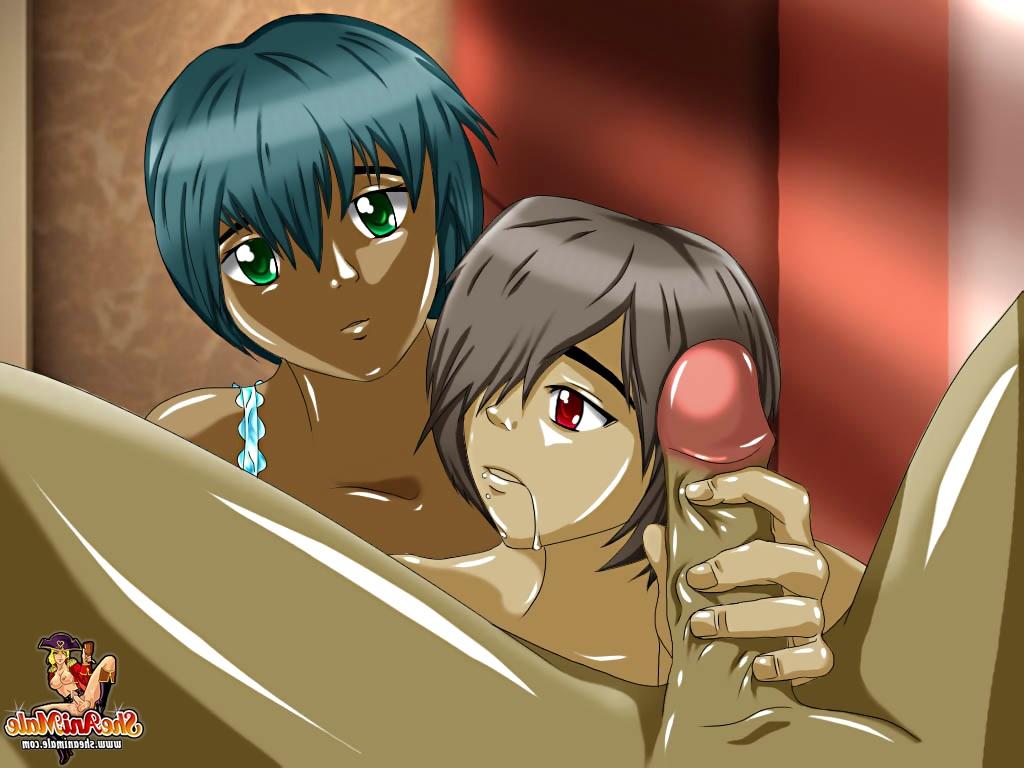 14P Busty anime shemale gets involved in an anal threesome with a horny couple