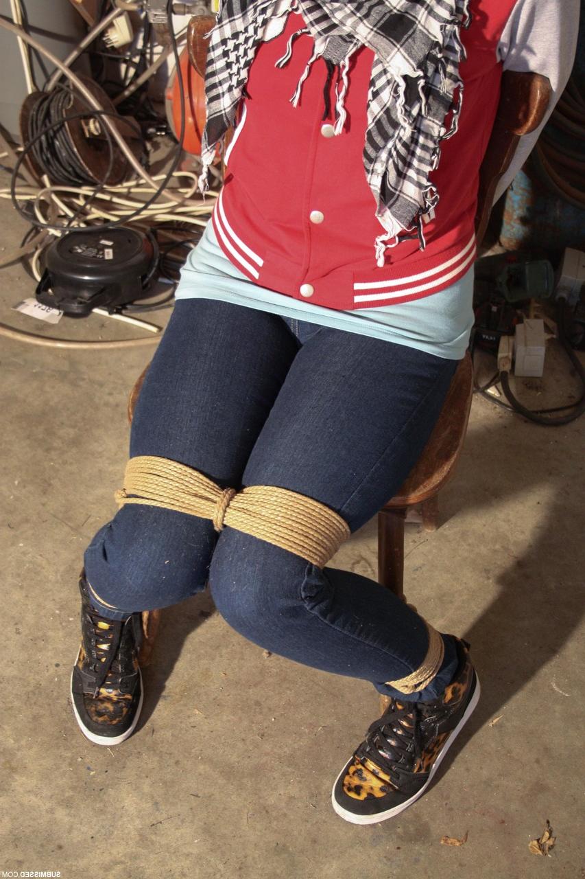 20P Clothed Czech MILF Steffi struggles while bound & ball-gagged in the garage