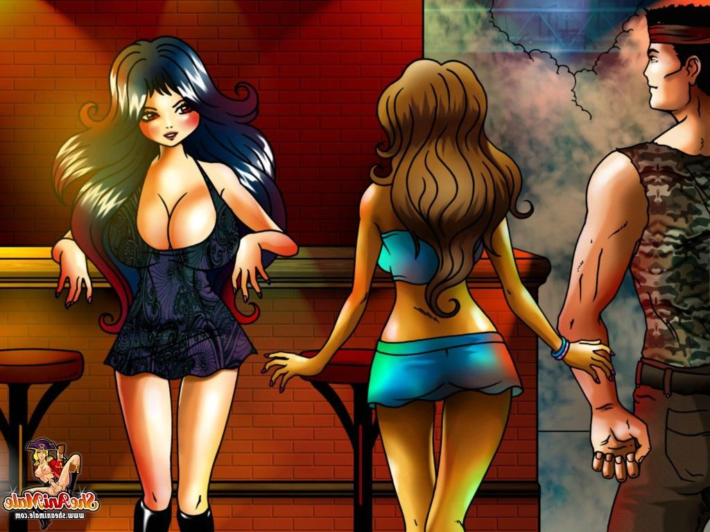 12P Muscular commando gets involved in a rough anime threesome with shemale babes