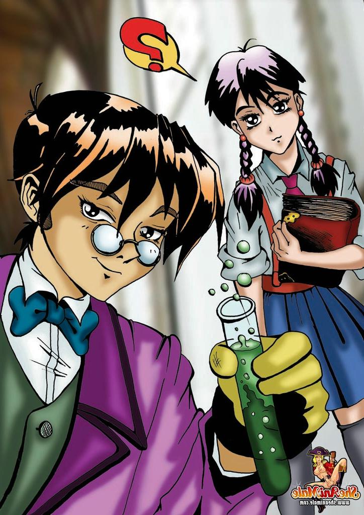 12P Vollbusiger Shemale-Teenager bumst einen verrückten Wissenschaftler in intensiver Cartoon-Sex-Action