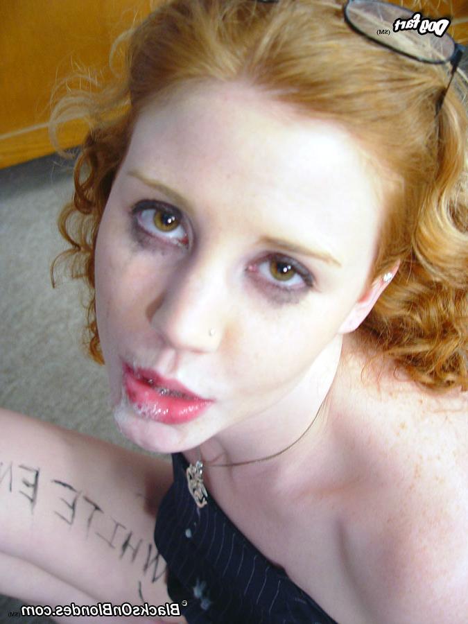 15P Pale redhead secretary Cherry enjoys interracial cock sucking at work