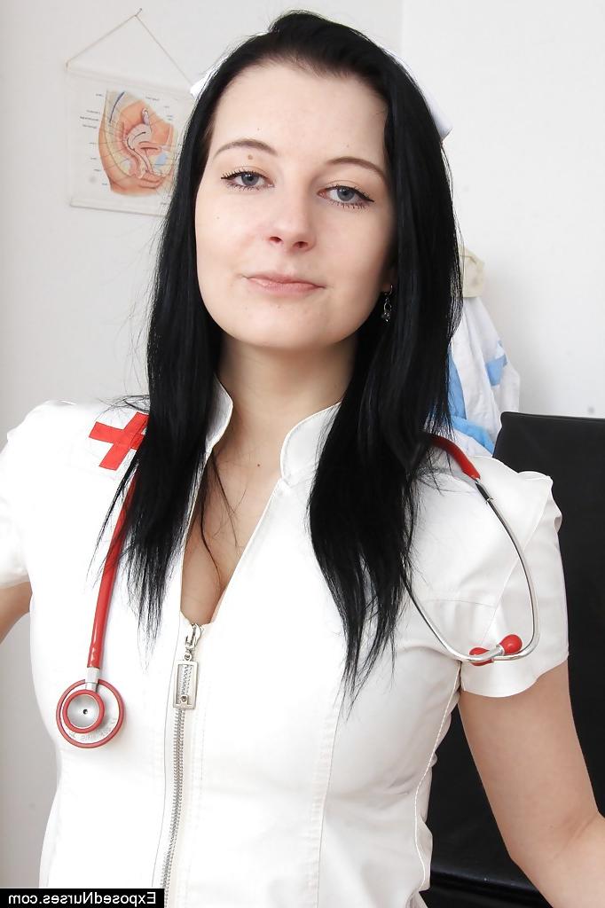 16P Fabulous brunette Hanna is showing her sweet nurse uniform