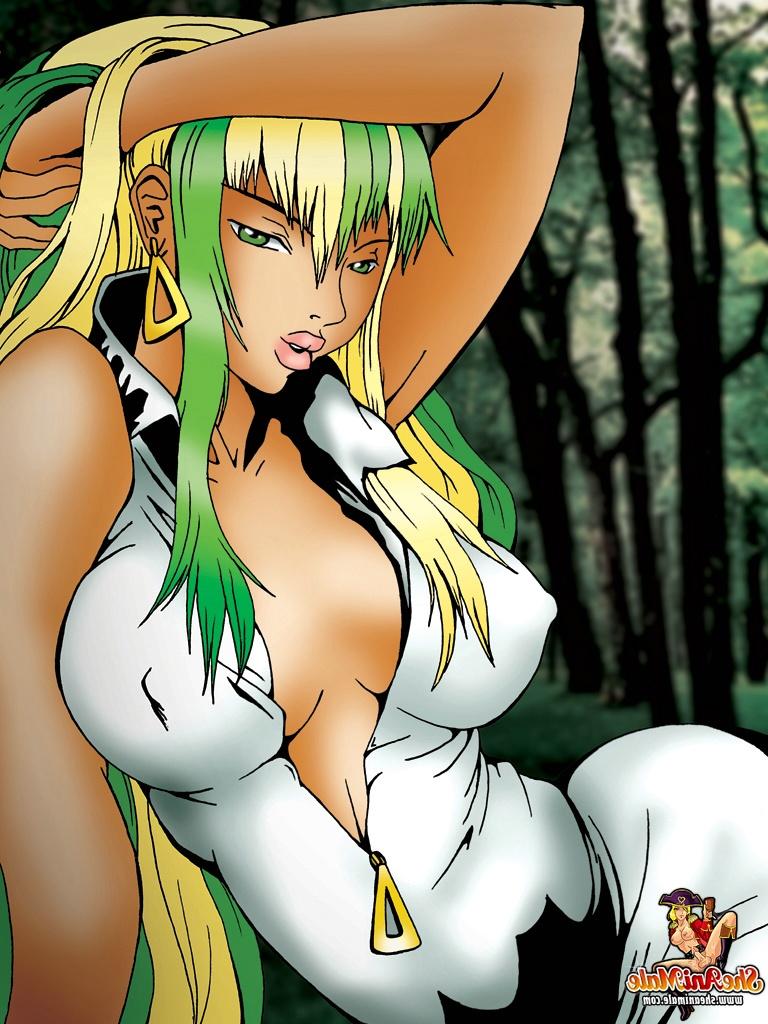 12P Une transsexuelle de dessin animé avec de superbes juggs enfonce son dong dans le cul d'un mec dans la forêt