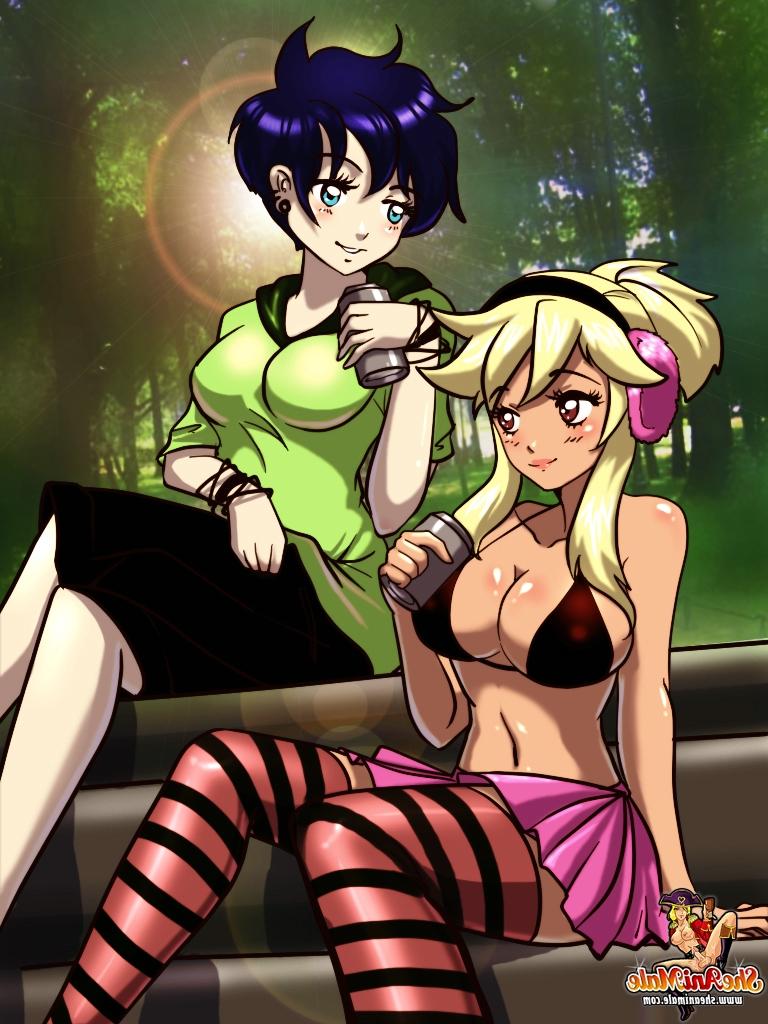 12P Duas bonecas skatistas travestis de anime se beijam em público e fazem sexo anal