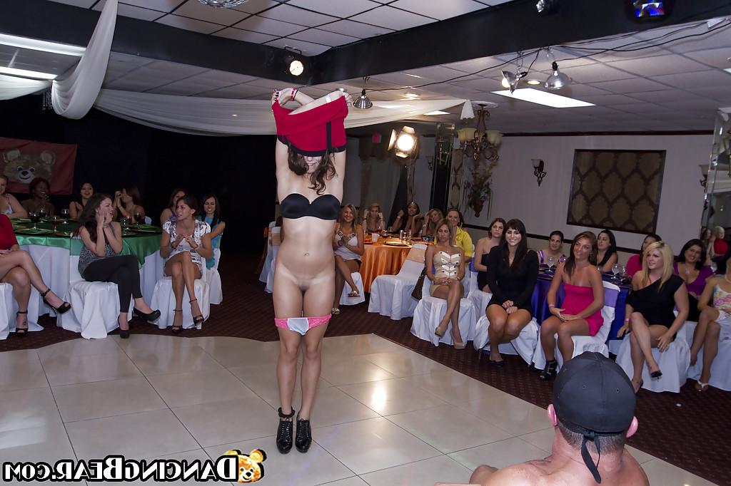 16P Wild party with beautiful clothed ladies playing with strippers cock