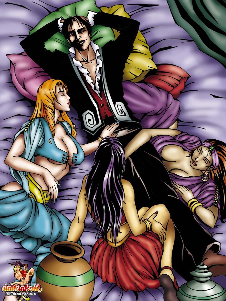 12P Wunderschöne Anime-Transen mit großen Schwänzen machen einen Gangbang mit einem Hengst und überschütten ihn mit Sperma