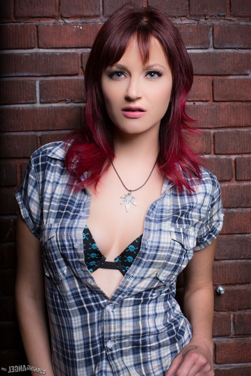 17P Cute redhead slowly strips off to show her pierced natural boobs & horny clit
