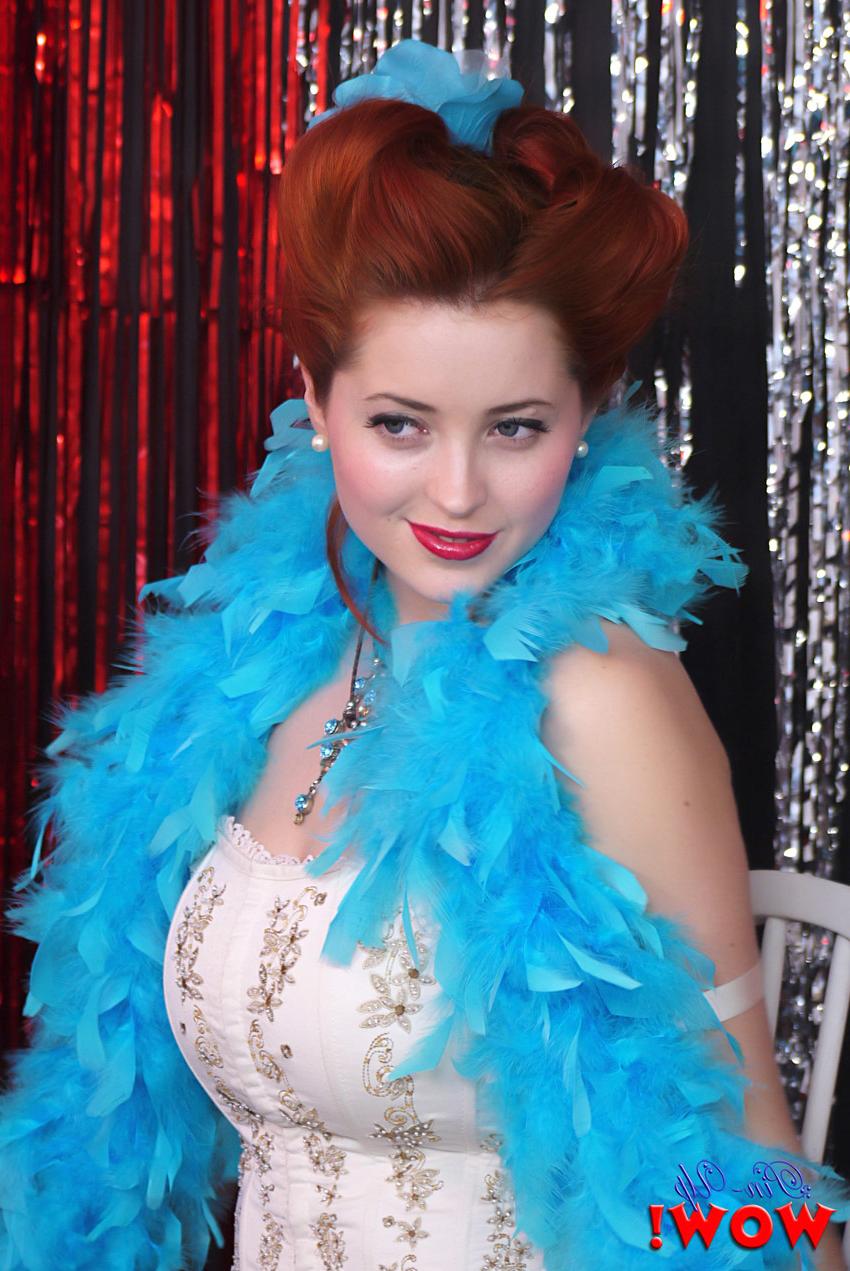 17P Gorgeous pinup model Lucy V strips burlesque style on a glittery stage